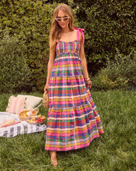 Izie Plaid Tiered Maxi Dress