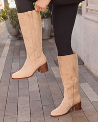 Worn Oak Suede Knee High Boots