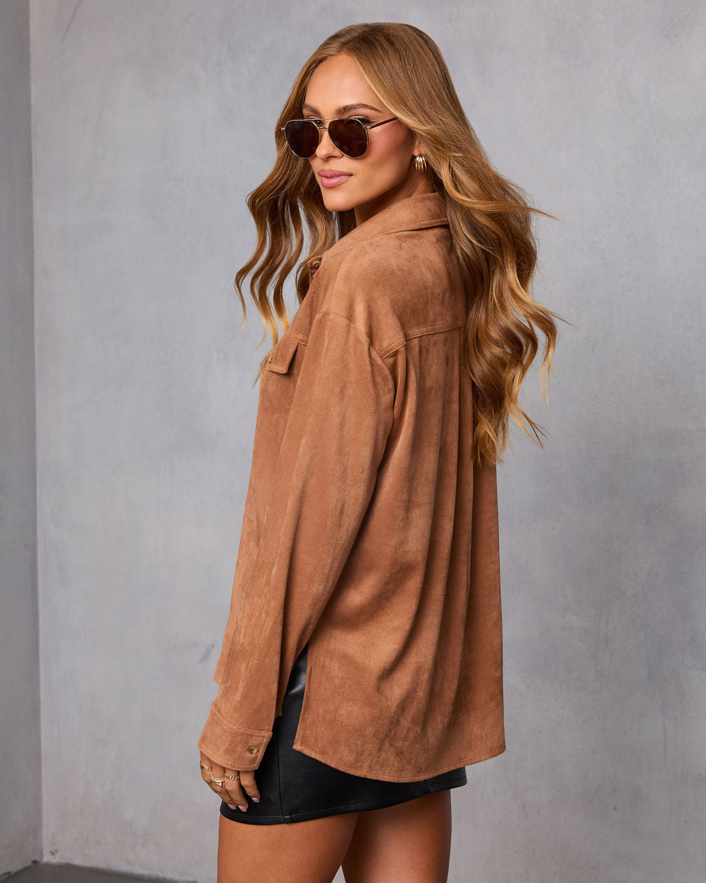 Cobian Suede Button Down Top