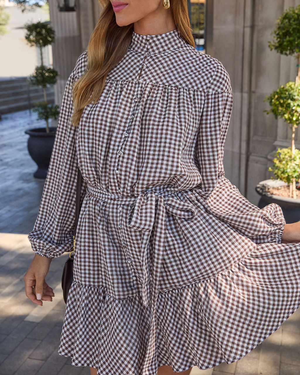 Sweet Autumn Plaid Waist Tie Mini Dress