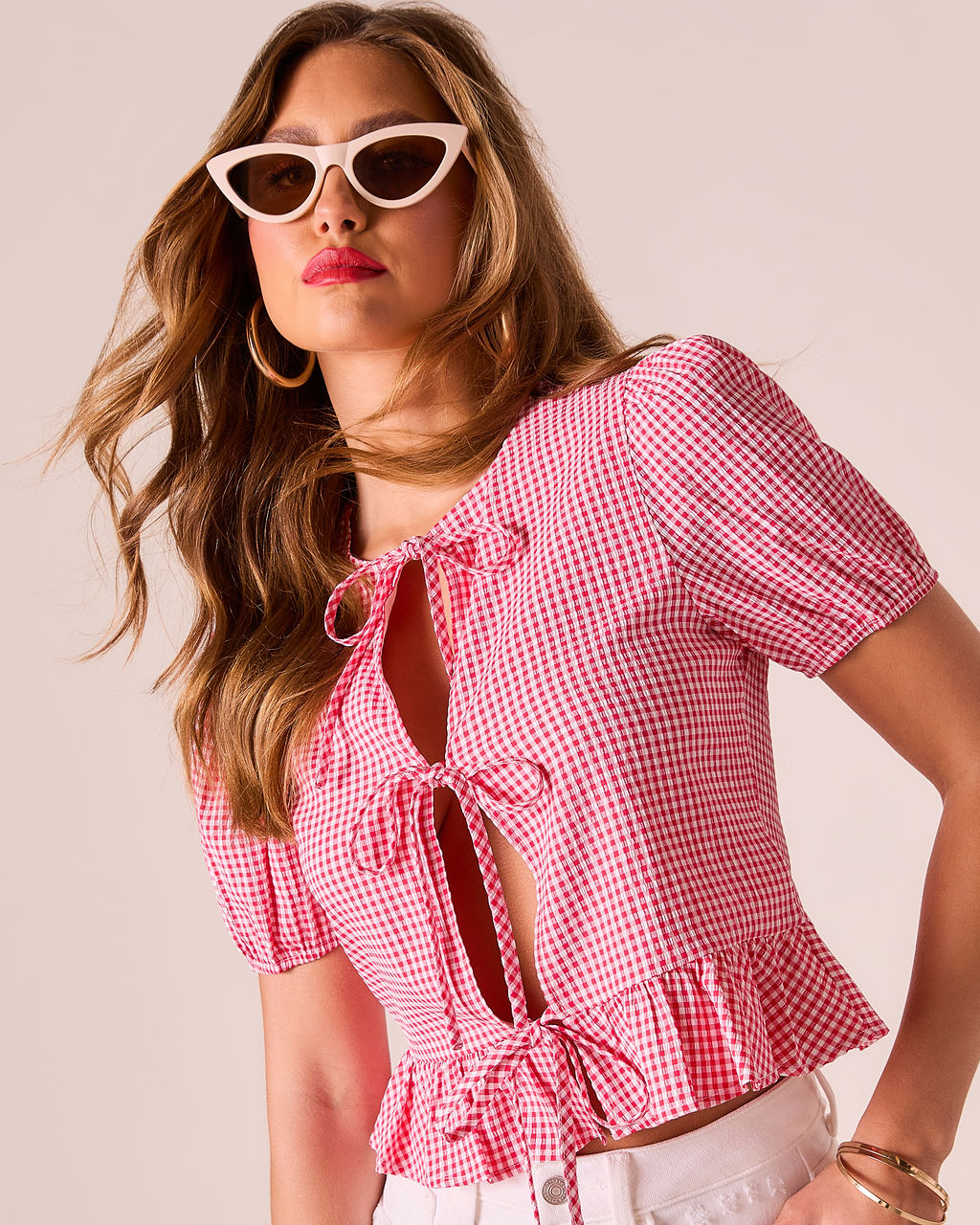 Nightingale Gingham Front Tie Top