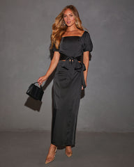 Braelyn Satin Puff Sleeve Wrap Cropped Top