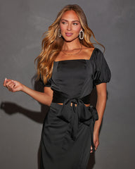 Braelyn Satin Puff Sleeve Wrap Cropped Top