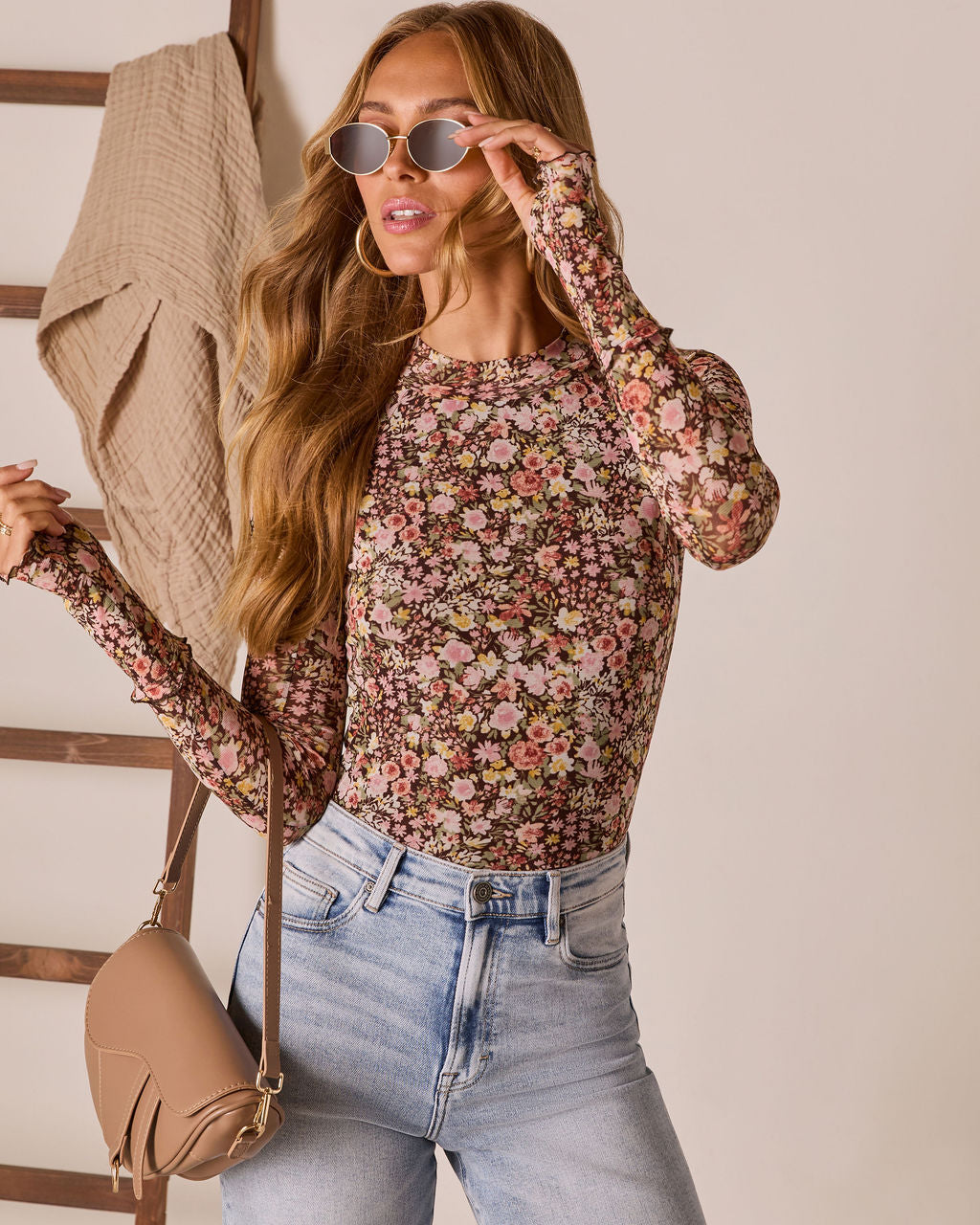 Honeyed Muse Mesh Mock Neck Top