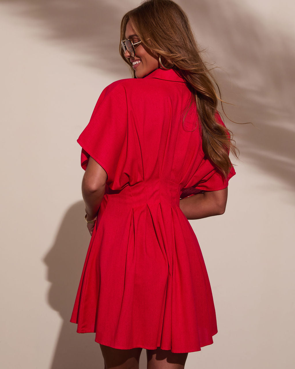 Stacie Pleated Mini Shirt Dress