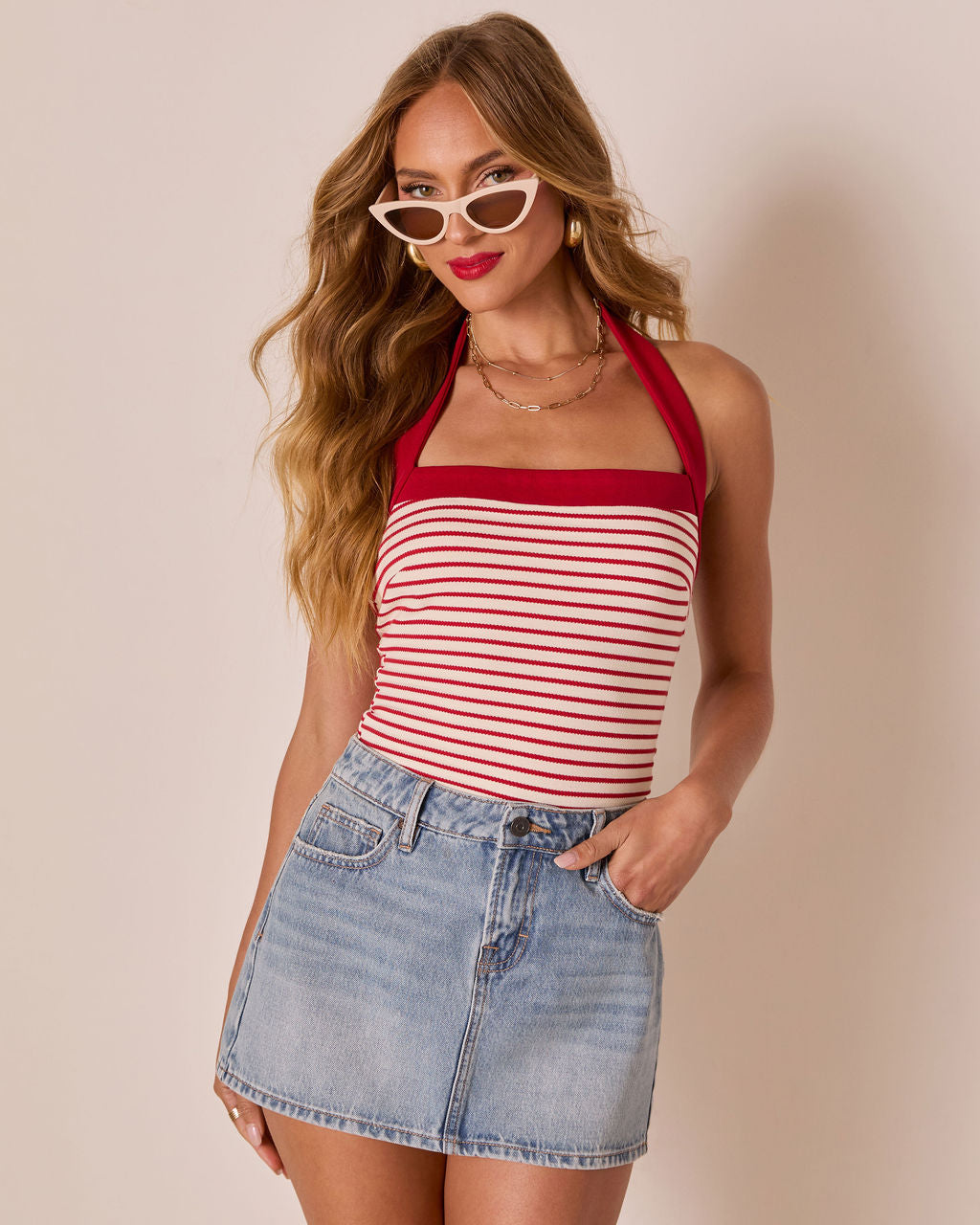 Preslie Striped Halter Neck Tank