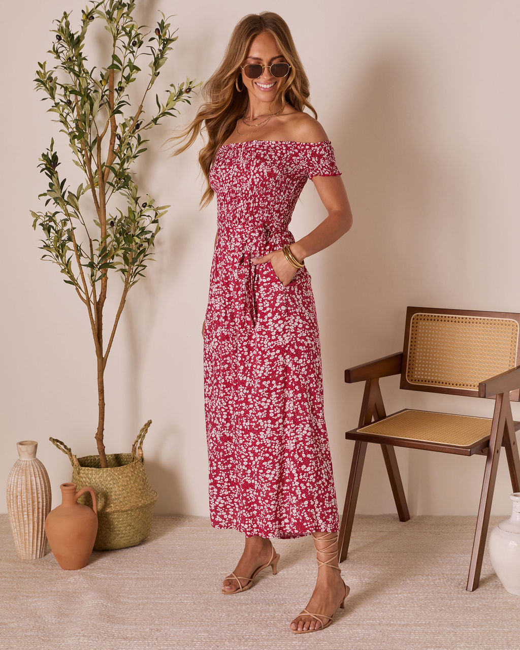 Dawna Off The Shoulder Waist Tie Jumpsuit