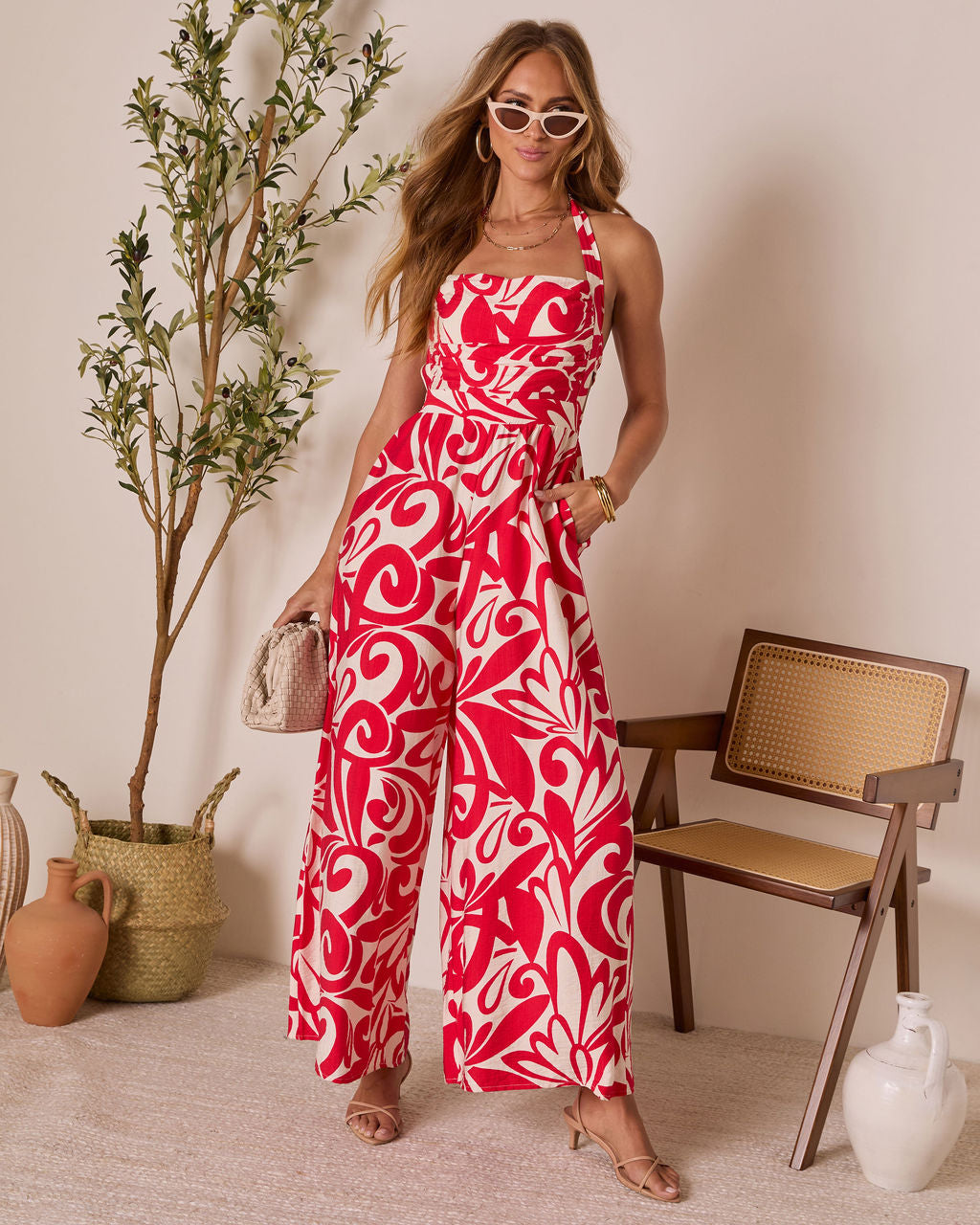 Prairie Rose Abstract Halter Jumpsuit