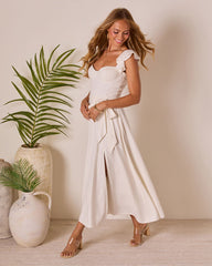 Perfect Date Cotton Tie Waist Midi Dress