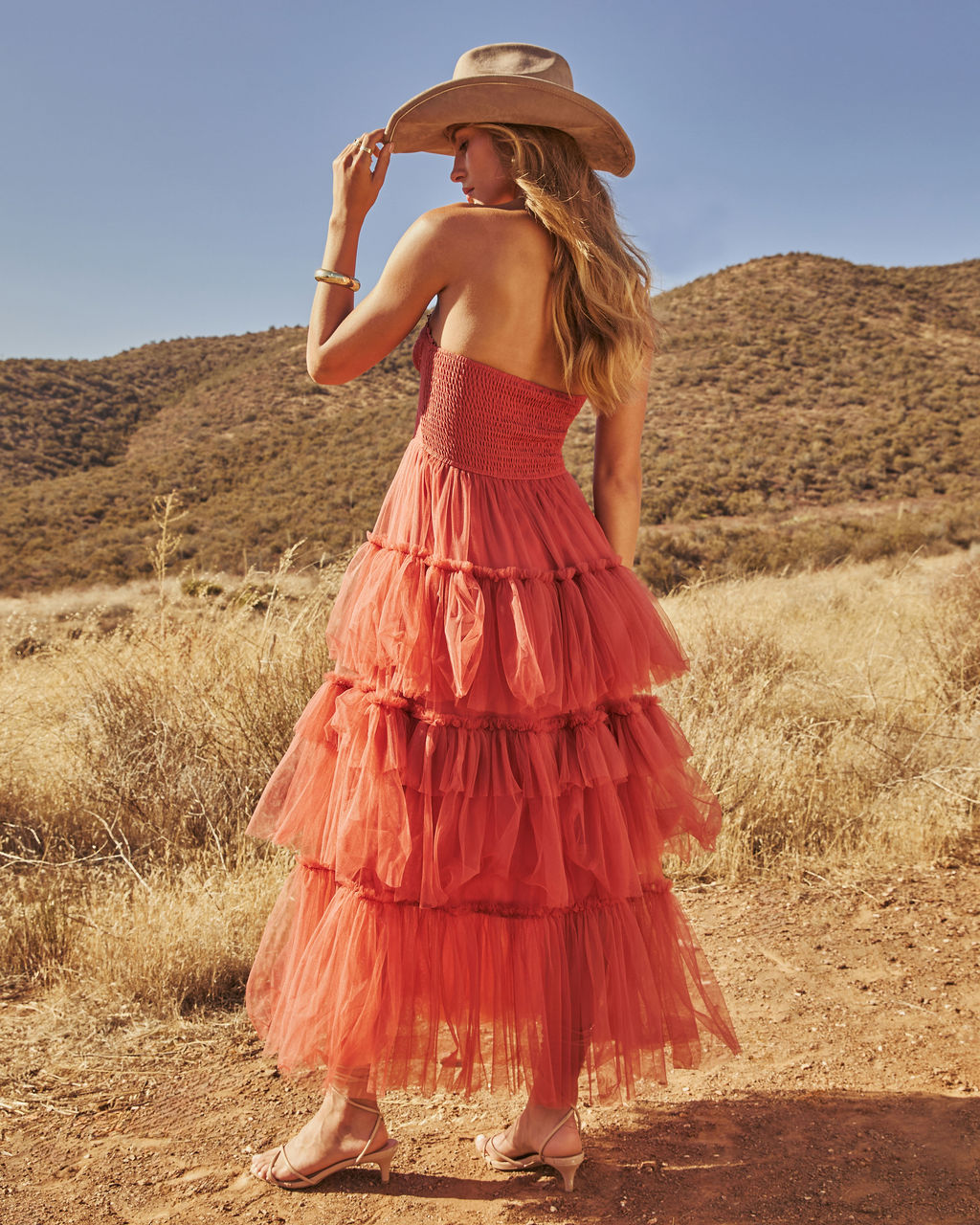 Novara Strapless Tiered Tulle Maxi Dress