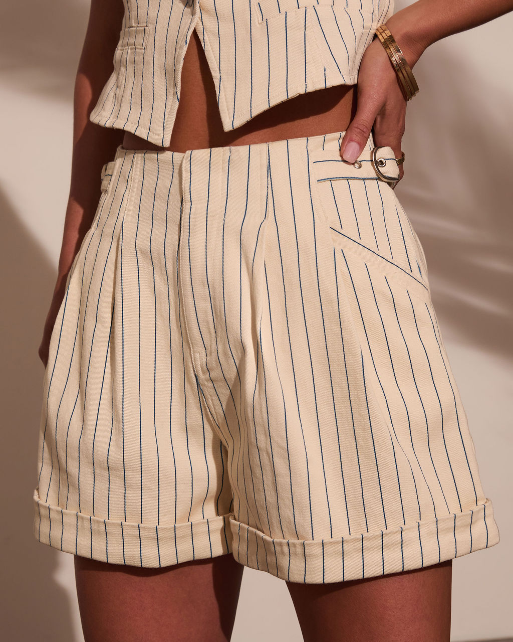 Sailen Belted Pinstripe Shorts