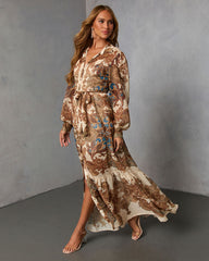 Echo Note Printed Waist Tie Maxi Dress