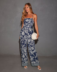 Florencia Printed Lace Up Back Pocketed Jumpsuit