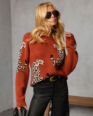 Nalie Leopard Motif Crew Neck Sweater