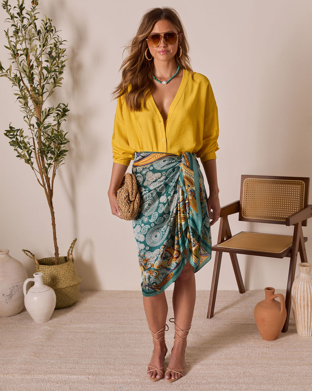 House Of Sun Satin Button Up Top