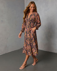 Spiced Orchard Abstract Print Midi Dress