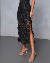 Nightsky Floral Applique Midi Skirt