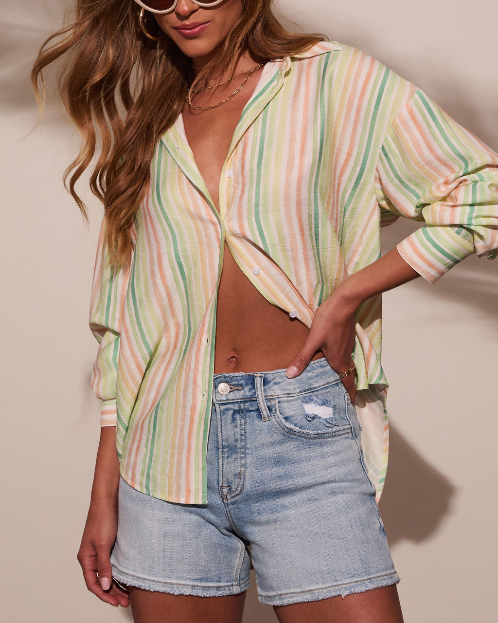 Suddenly Fine Striped Button Down Top