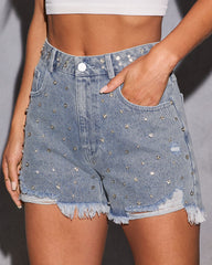 Moonset Blues Embellished Cut Off Denim Shorts