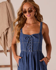 Zolah Lace Up Denim Midi Dress