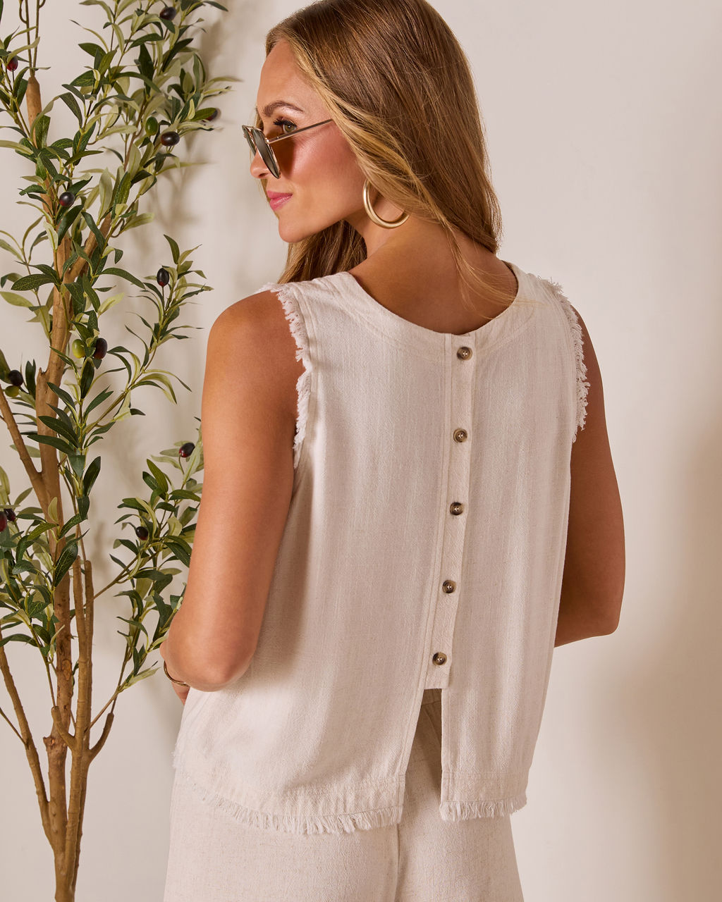 Grecian Glow Frayed Linen Top
