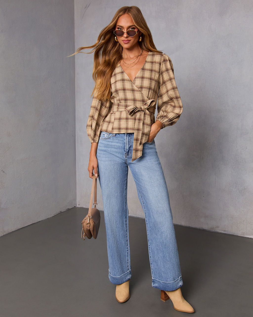 Nalena Plaid Wrap Blouse