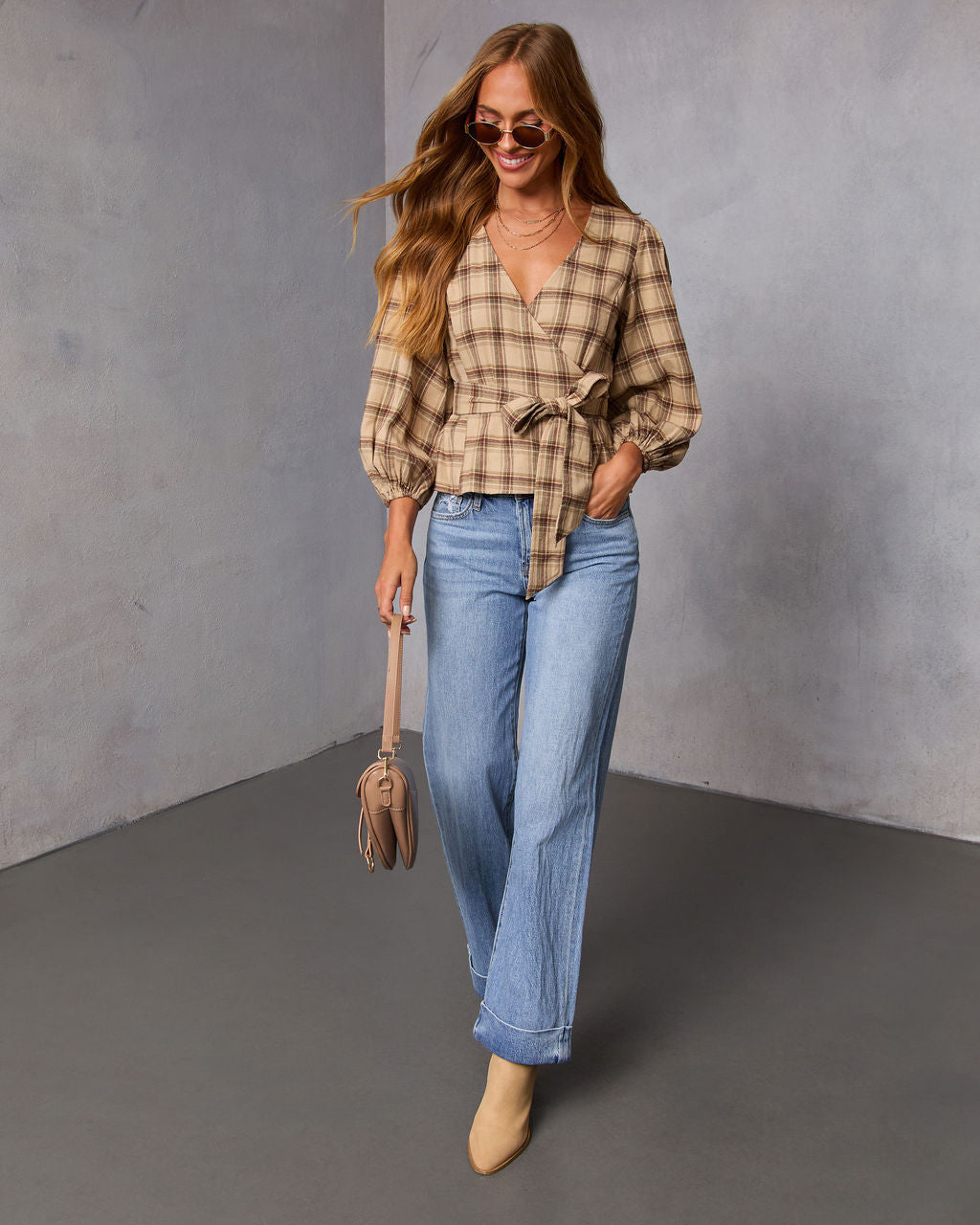 Nalena Plaid Wrap Blouse
