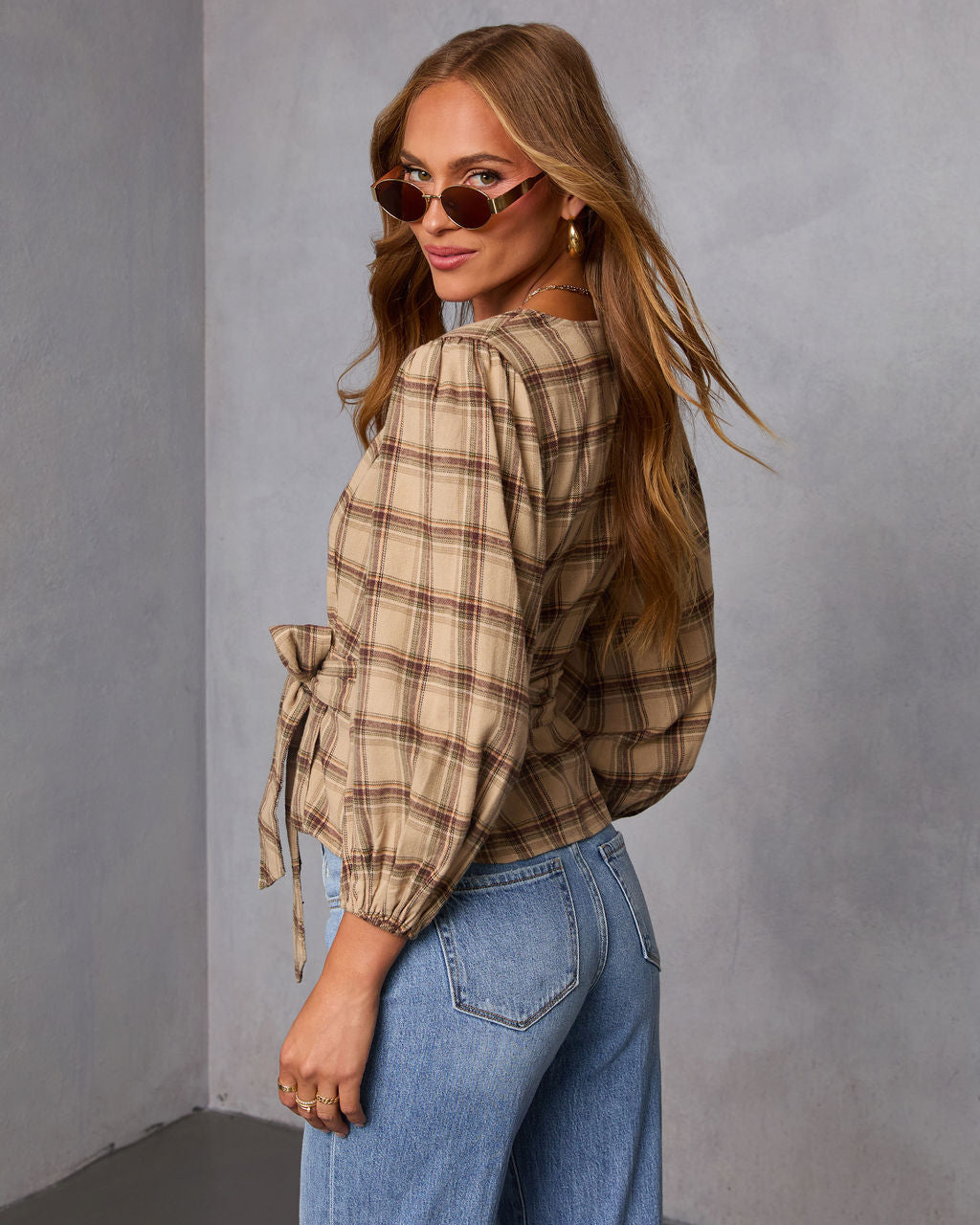 Nalena Plaid Wrap Blouse