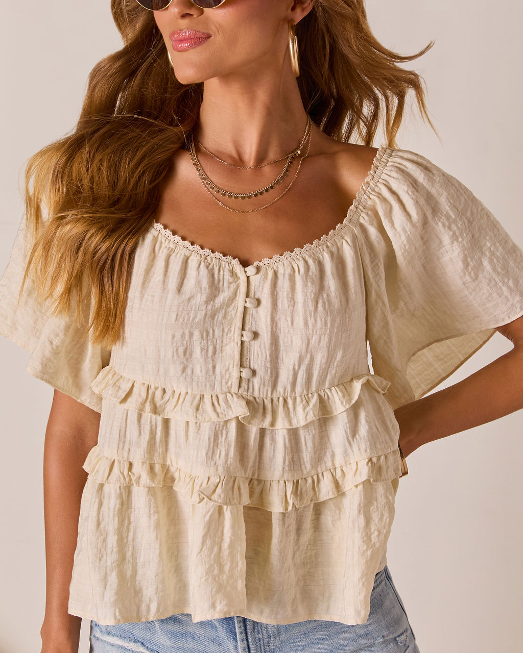Drinah Ruffle Peasant Blouse