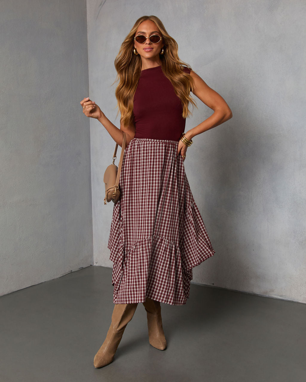 Metina Gingham Midi Skirt