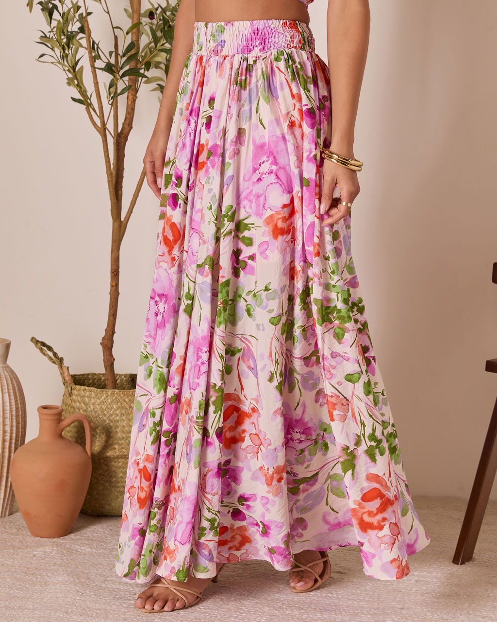 Moonpetal Floral Pleated Maxi Skirt