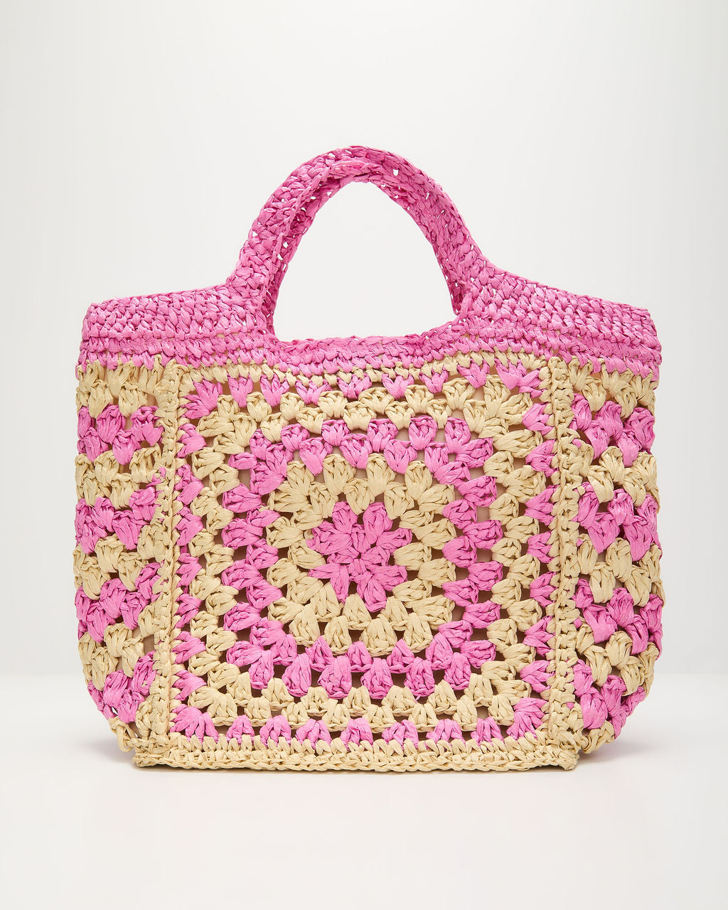Summer Rose Geometric Straw Tote Bag