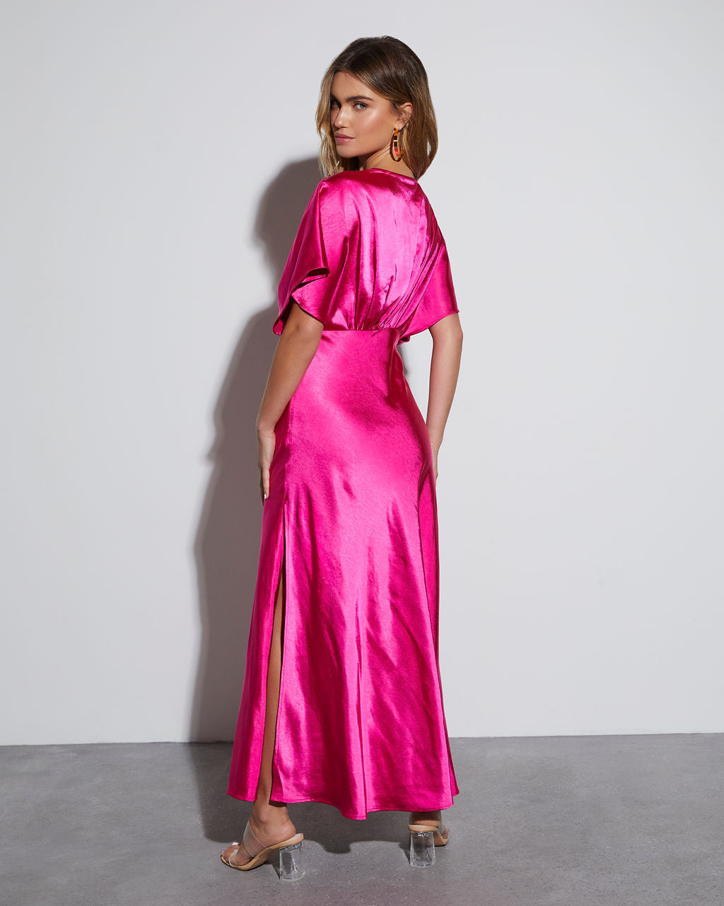 Theia Satin V-Neck Maxi Dress