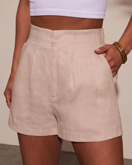 Maple Sky Pleated Linen Shorts