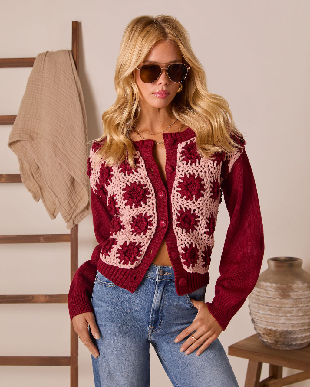 Low Skies Contrast Crochet Cardigan