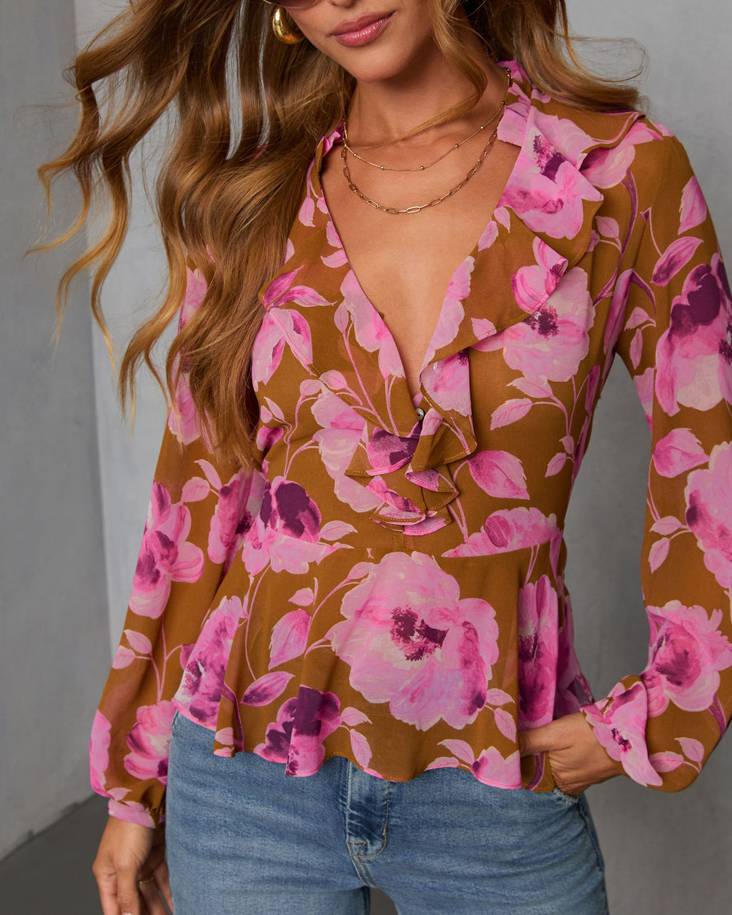 Wild Fig Ruffle Chiffon Top
