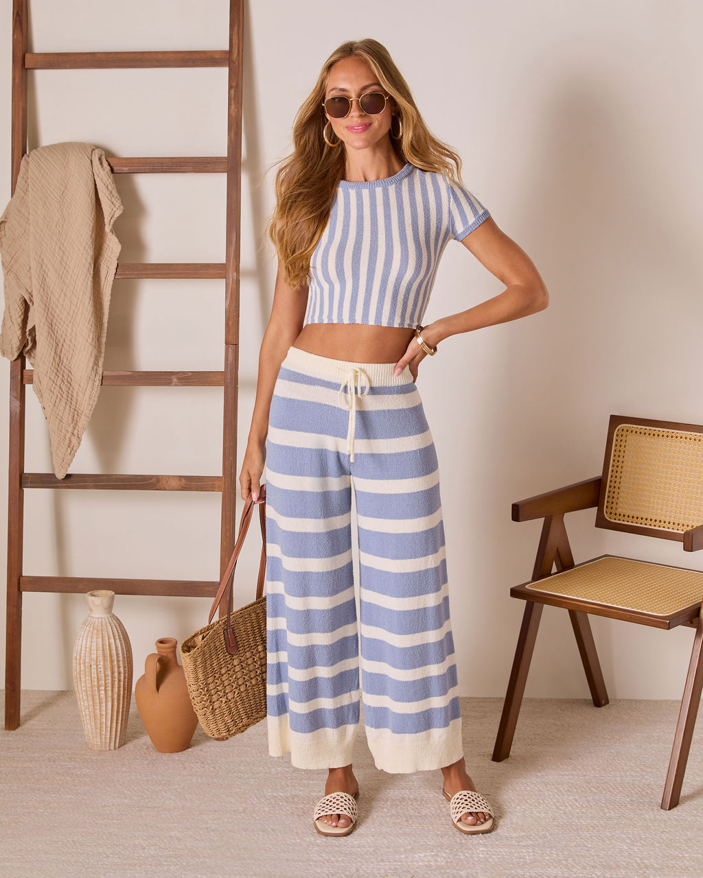 Coastal Ease Striped Knit Drawstring Pants