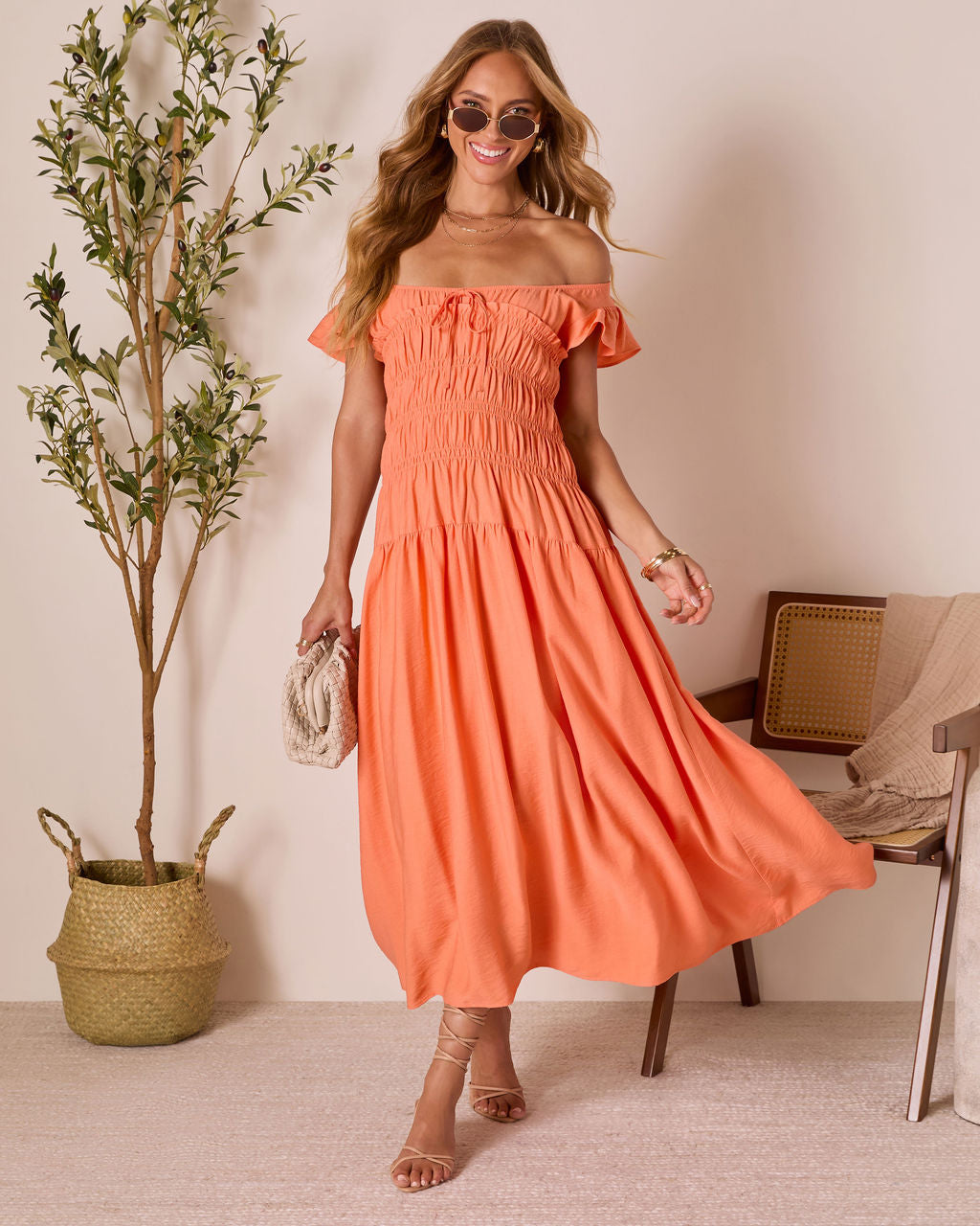 Linen Skies Flutter Sleeve Midi Dress