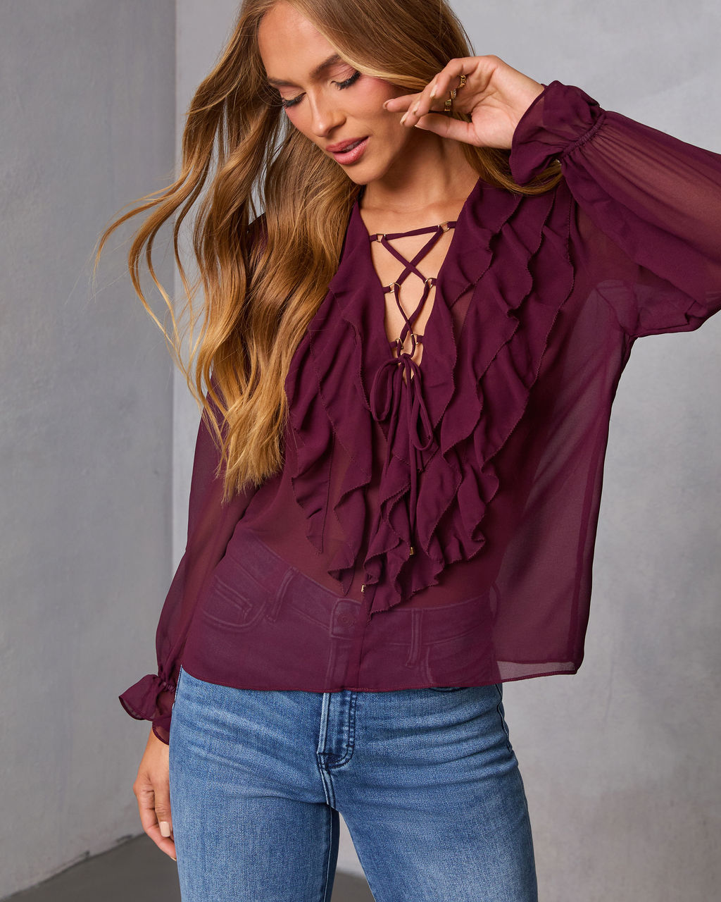 Prunella Ruffle Lace Up Top