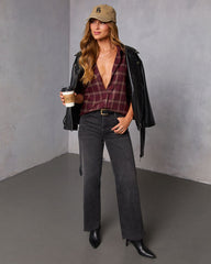 Muted Ember Plaid Button Down Top
