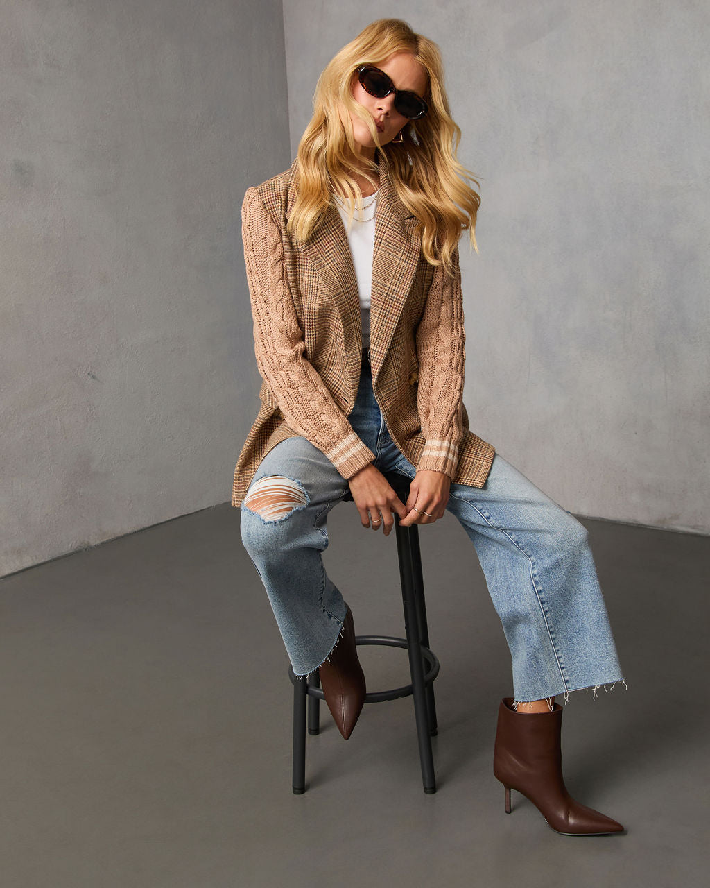 Crestfield Knit Sleeve Plaid Blazer