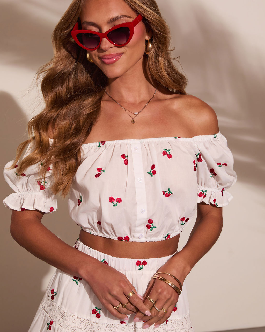 Celinea Cherry Print Off The Shoulder Top
