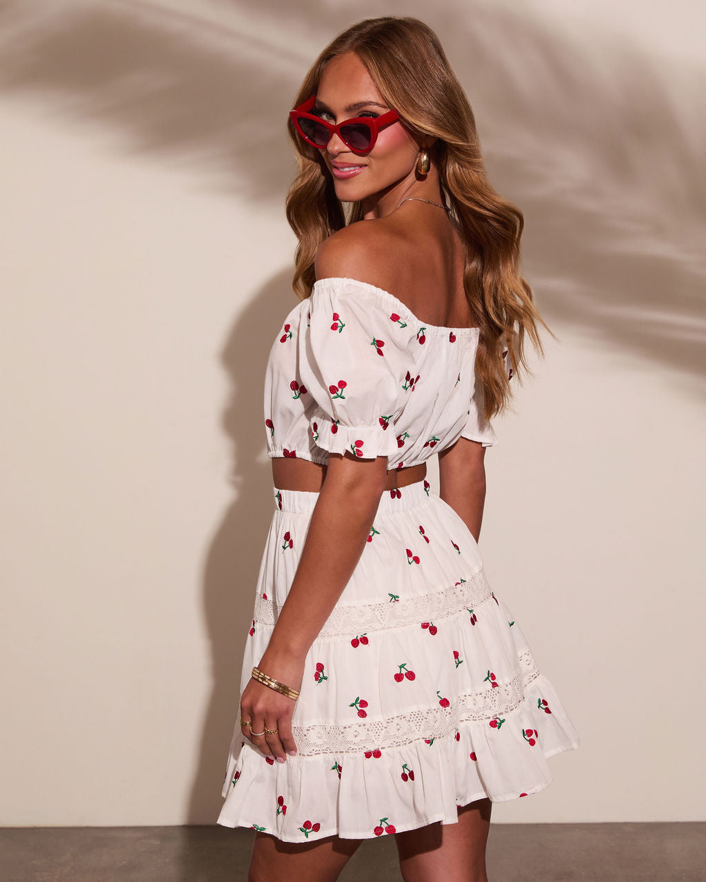 Celinea Cherry Print Off The Shoulder Top