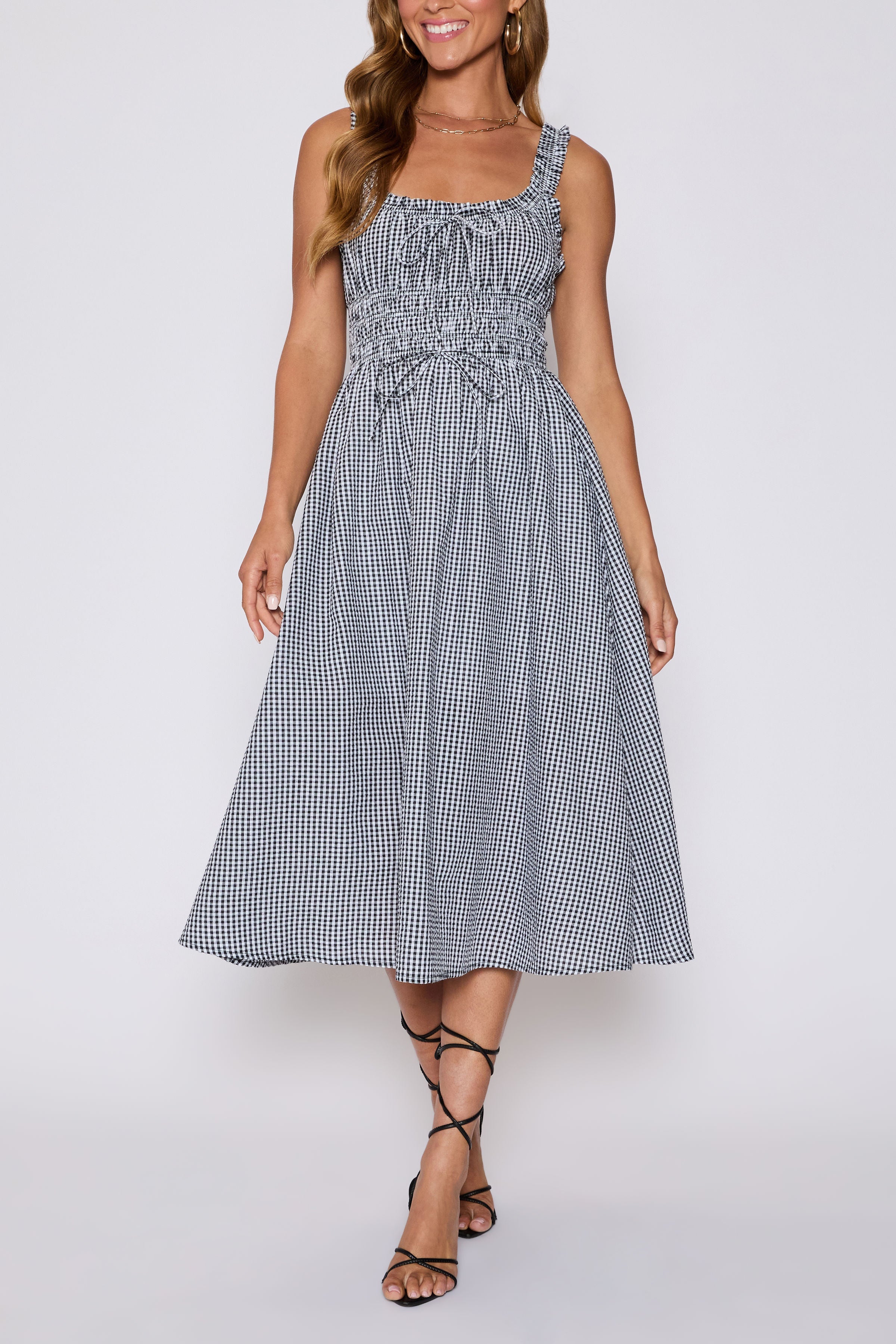 Georgia Gingham Fit and Flare Maxi Dress