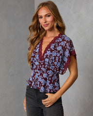 Pelima Printed Lace Trim Top