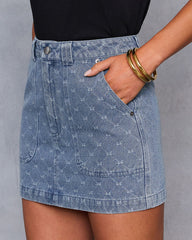 Kamore Denim Bow Print Mini Skirt