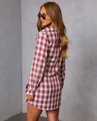 Ashroot Plaid Wrap Tie Shirt Dress