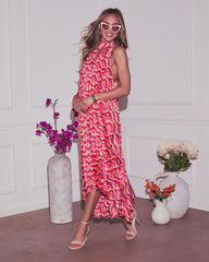 Celia Abstract Halter Maxi Dress
