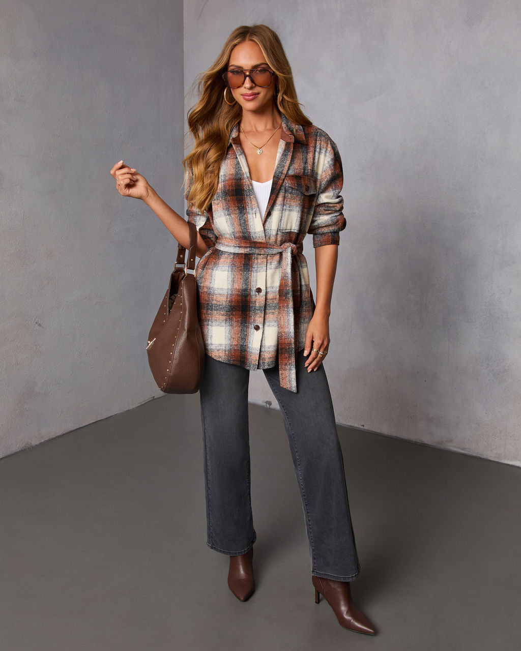 Marvis Plaid Waist Tie Shacket