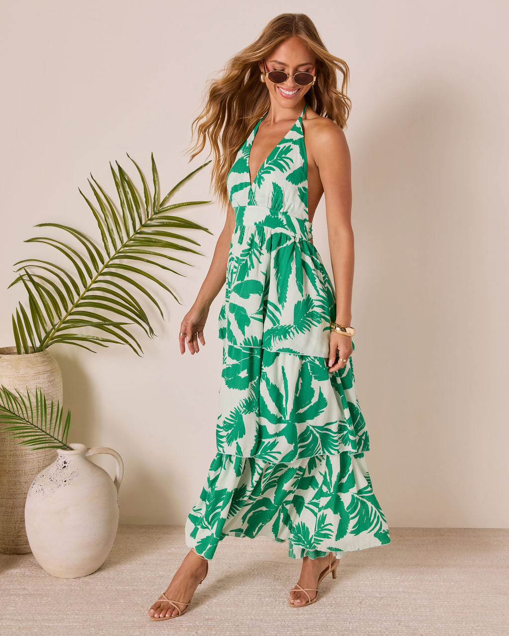 Palm Shade Tiered Maxi Dress